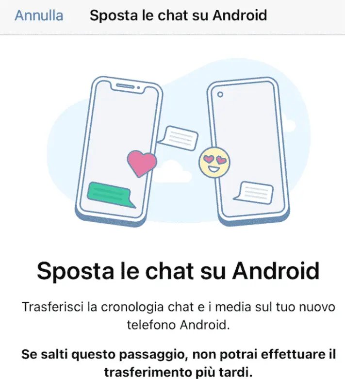 Trasferire chat Whatsapp da iphone a android