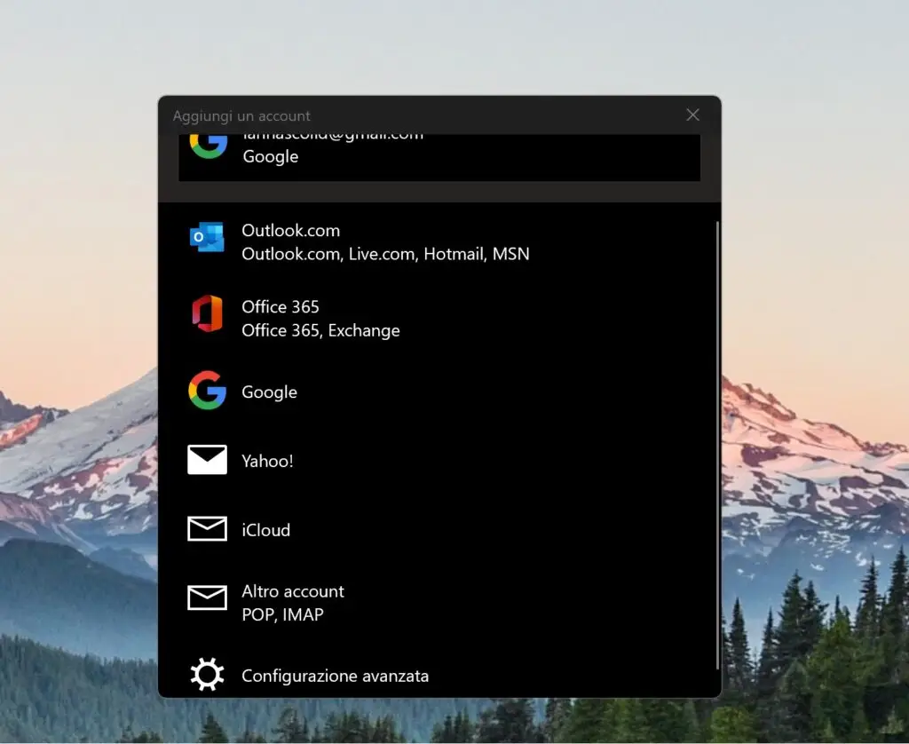 comer configurare aruba mail con posta di widows