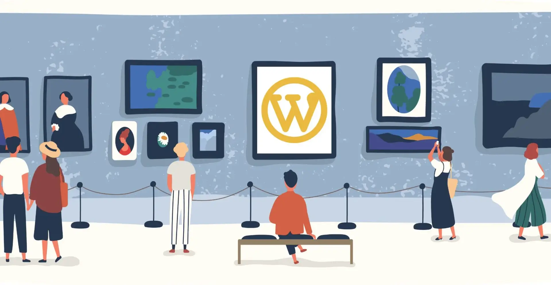 Persone visitano una galleria d'arte moderna.