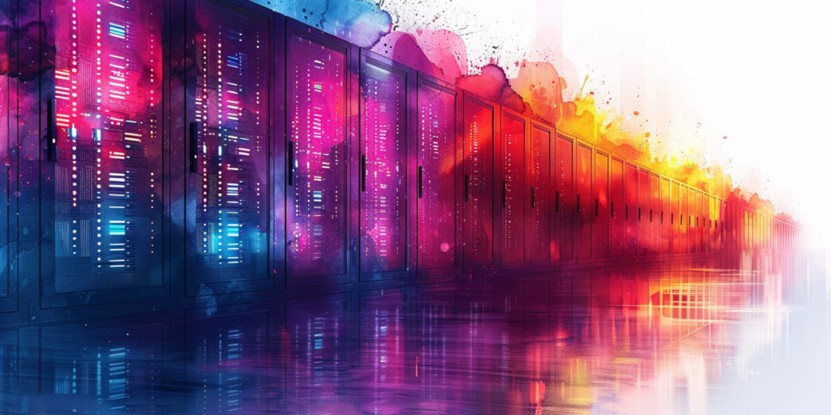 Data center colorato e riflesso