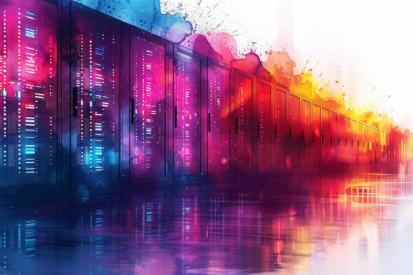 Data center colorato e riflesso