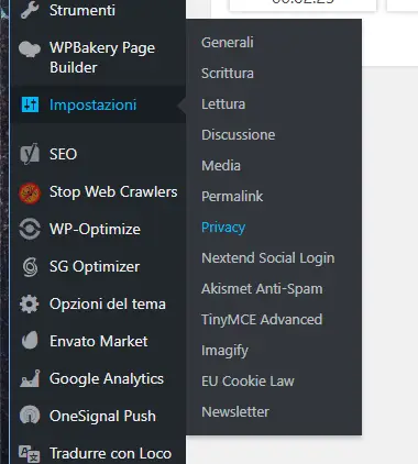 Impostazioni Privacy WordPress