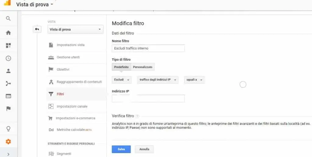 Google Analytics - Filtro Vista