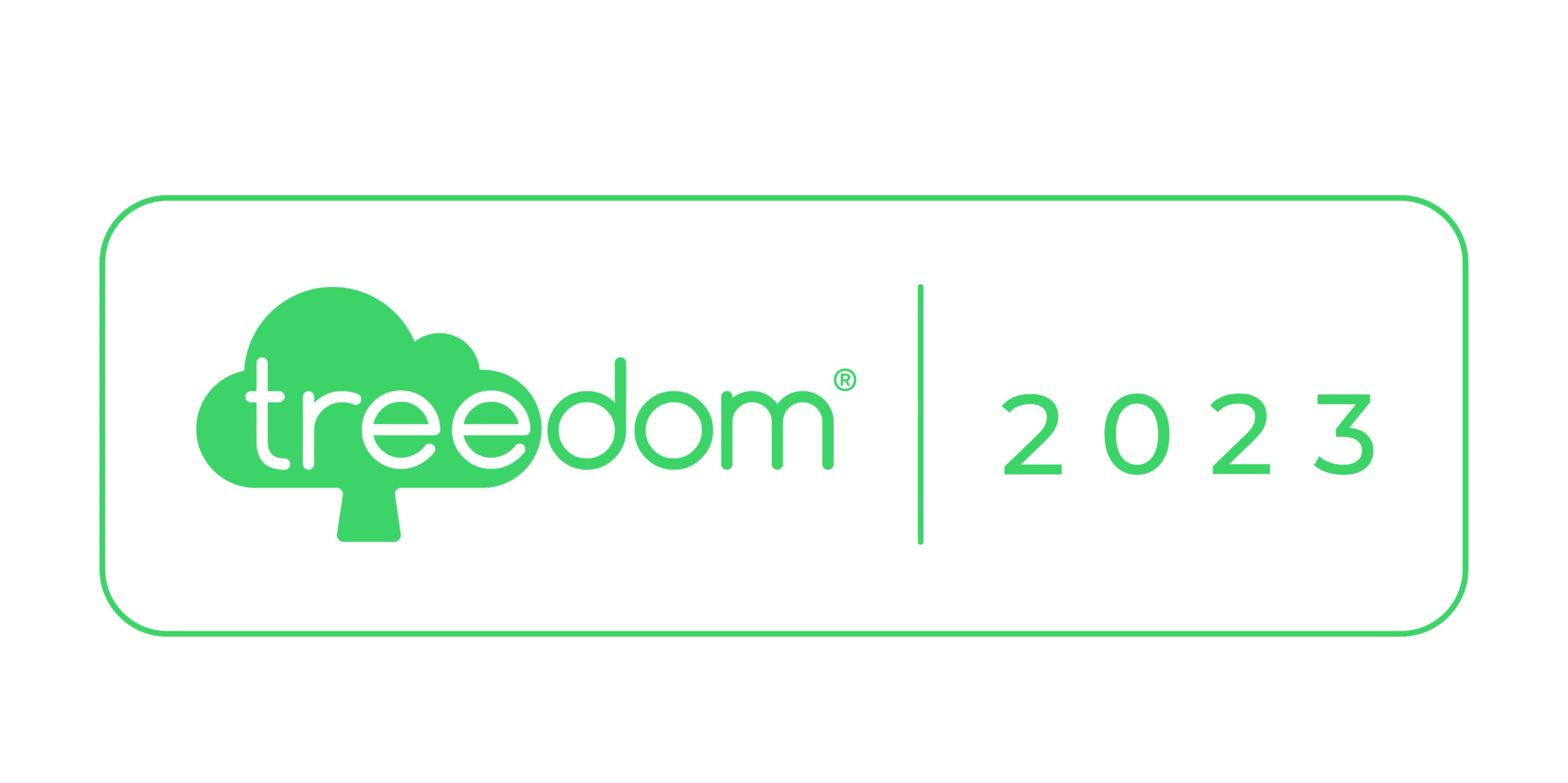 Treedom-Logo mit Baum, Jahr 2023.