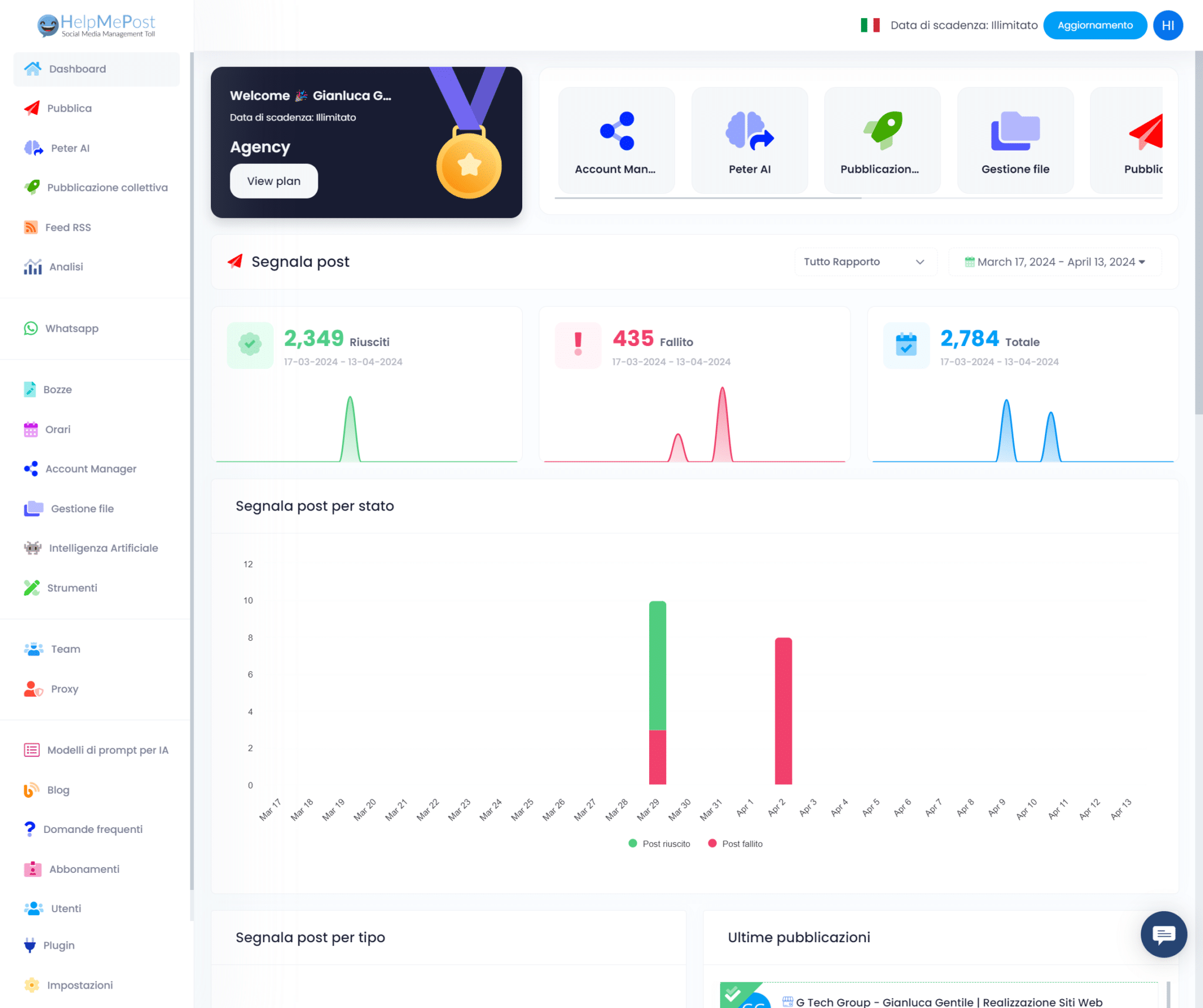 Interfaccia di gestione social media.