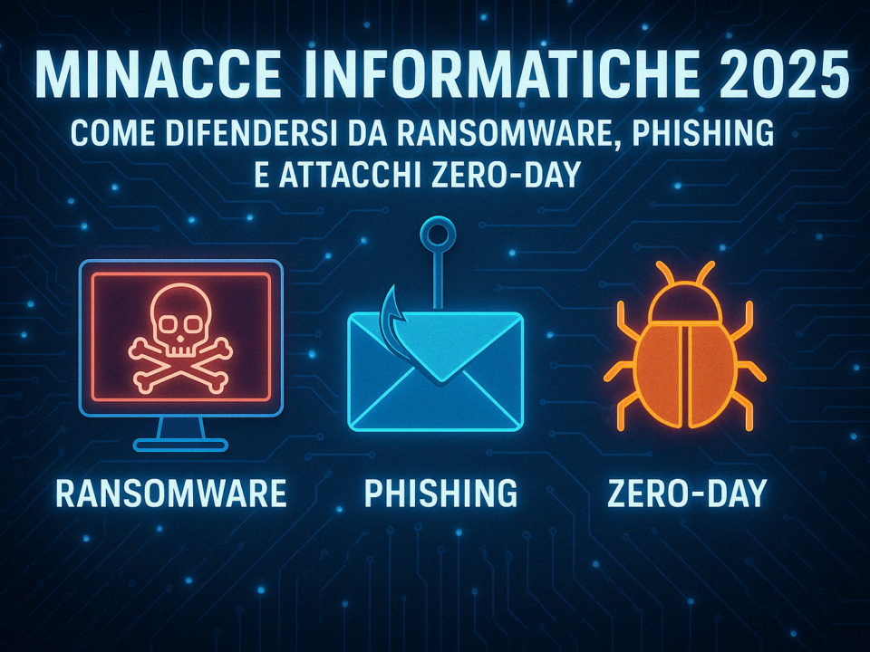 Minacce informatiche 2025: ransomware, phishing, zero-day.